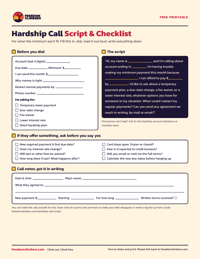 Hardship call script and checklist printable